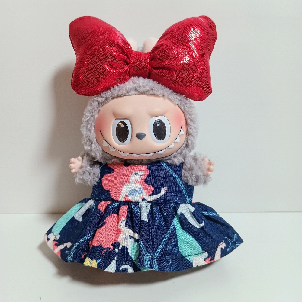 Custom Disney Little Mermaid Ariel Dress and Matching Bow Made to fit Labubu